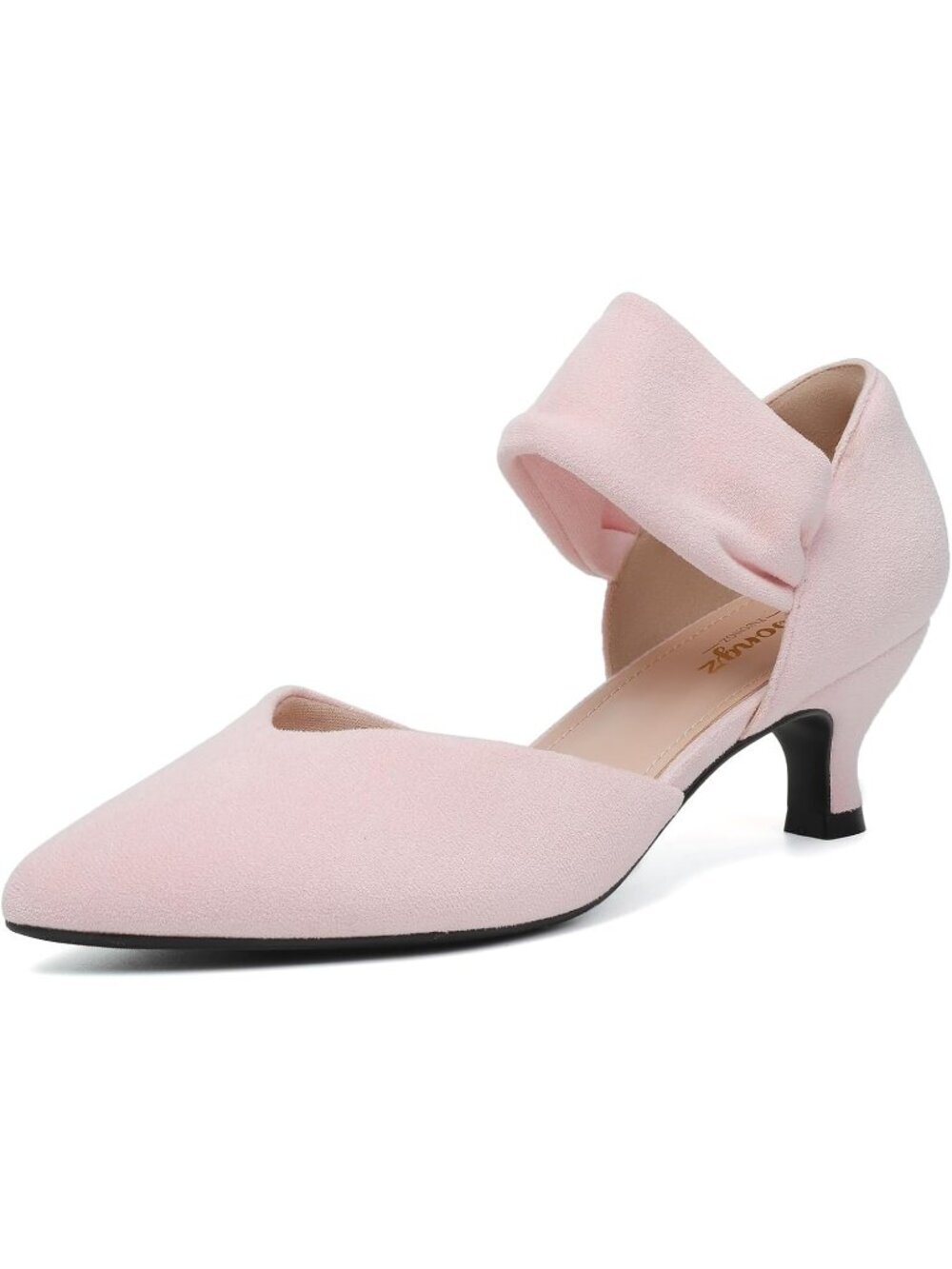 Women's Pink Kitten Low Heel Pointed Toe Closed Comfortable Slip Shoes